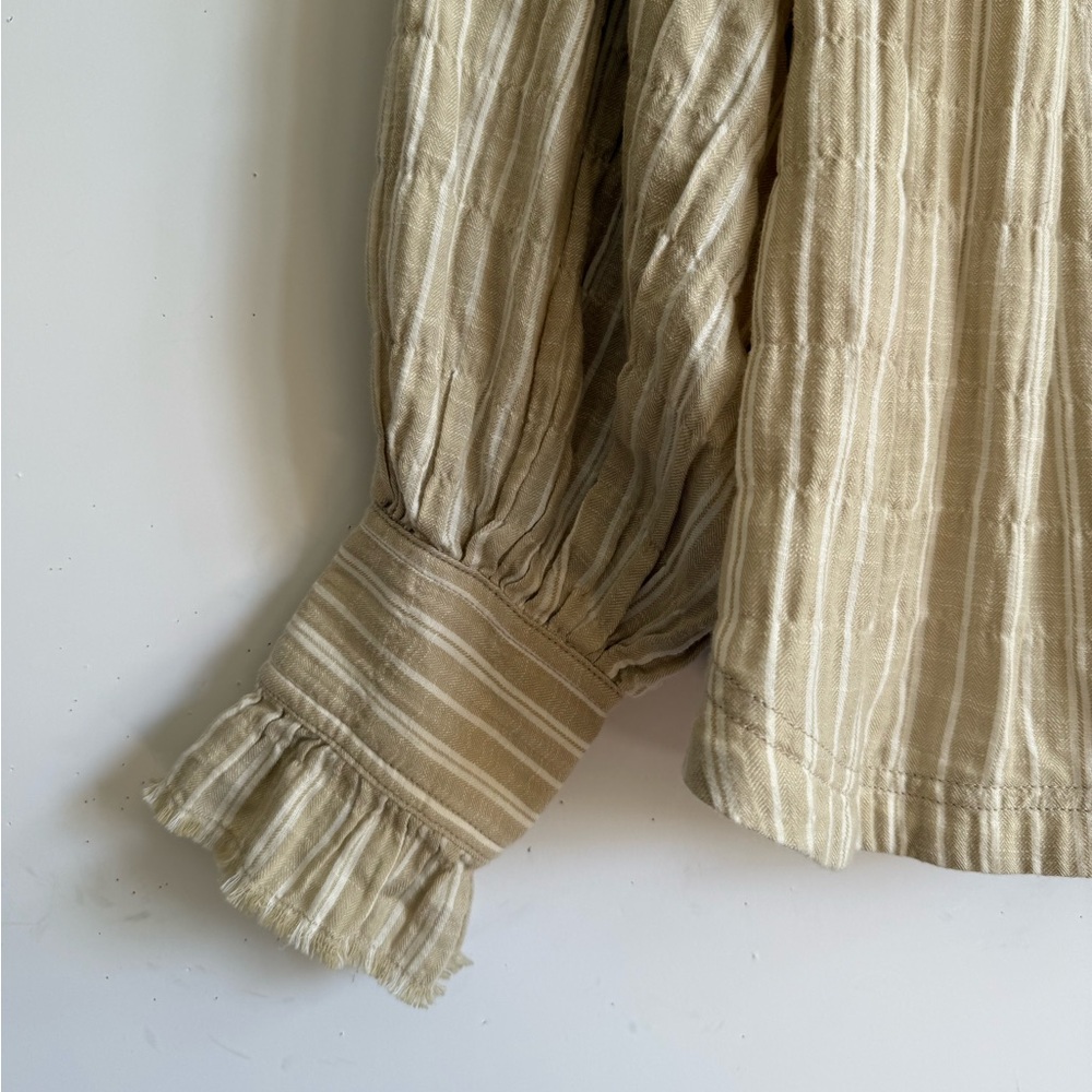Pilcro Cream Striped Button-Up Blouse with Beige Embroidery - Picture 10 of 12